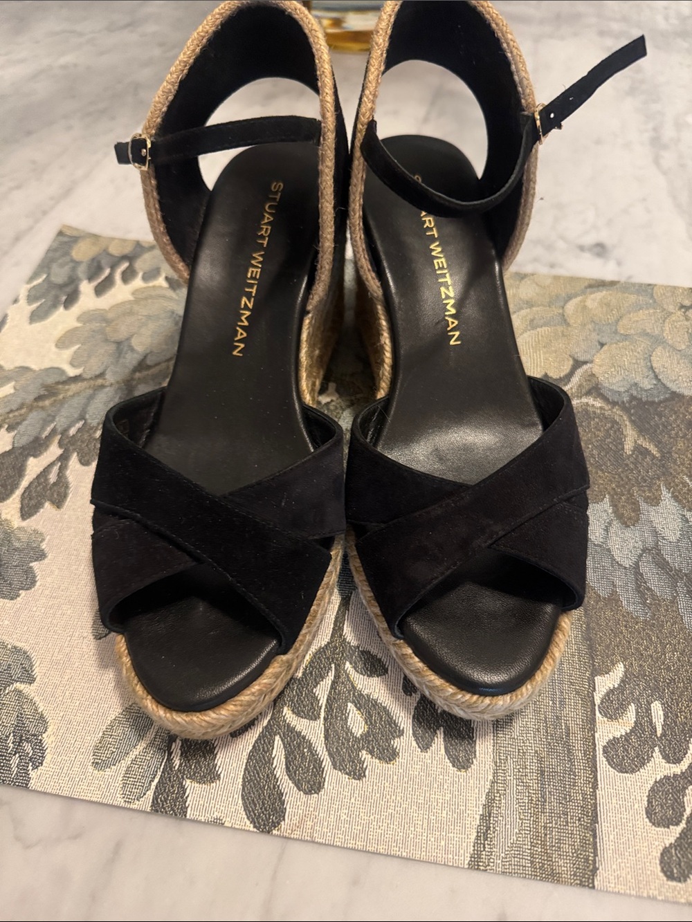 Stuart Weitzman Black Suede Espadrille Wedge Sandals - Picture 5 of 10